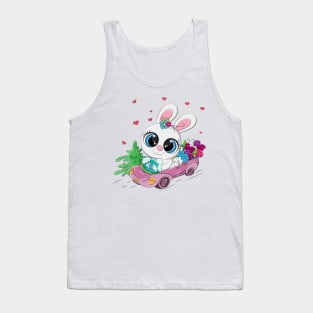 Cute Easter rabbit driving a car. Tank Top